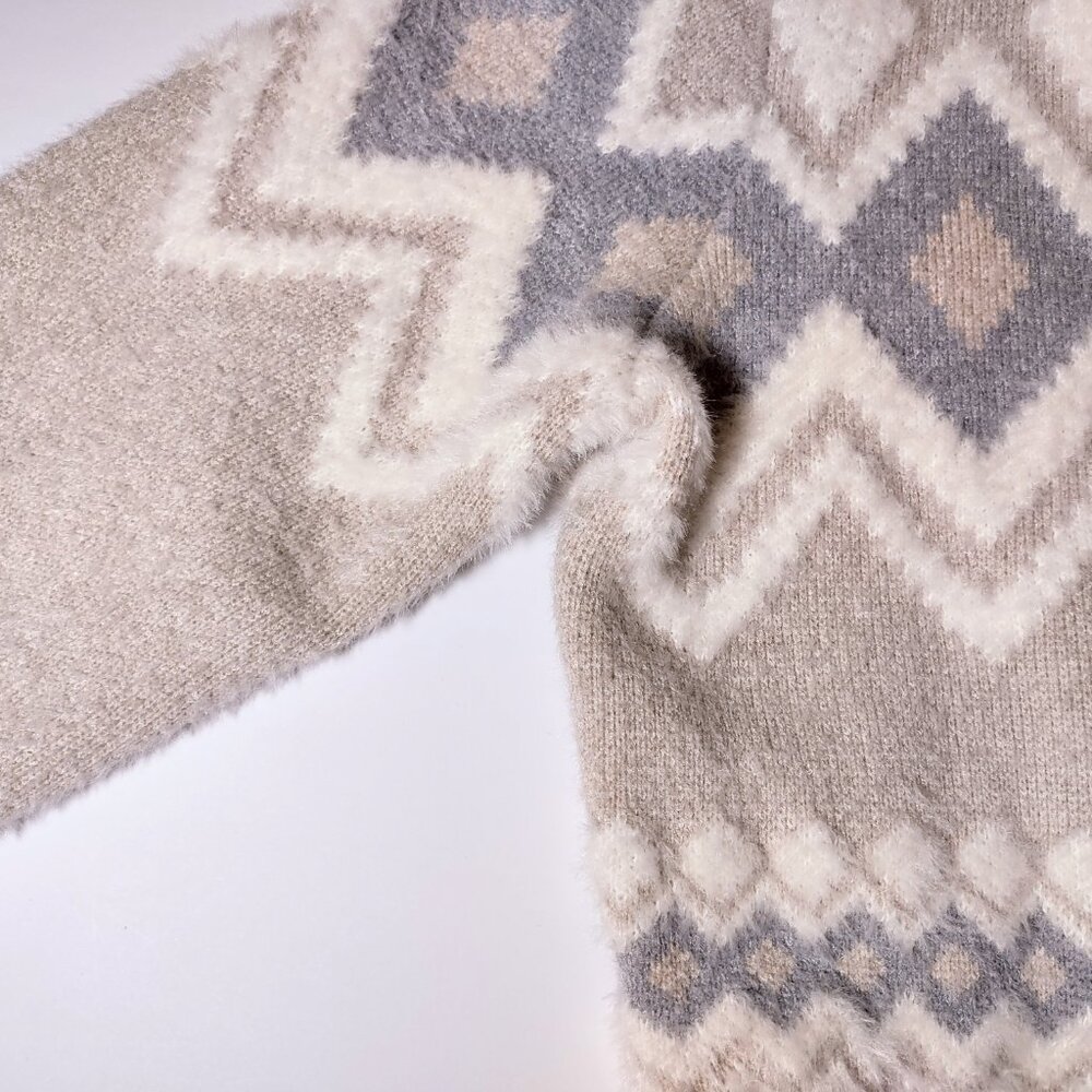 Tahari Women's Beige-White-Gray Patterned Zippered Sweater (Size Small) - Picture 4 of 7